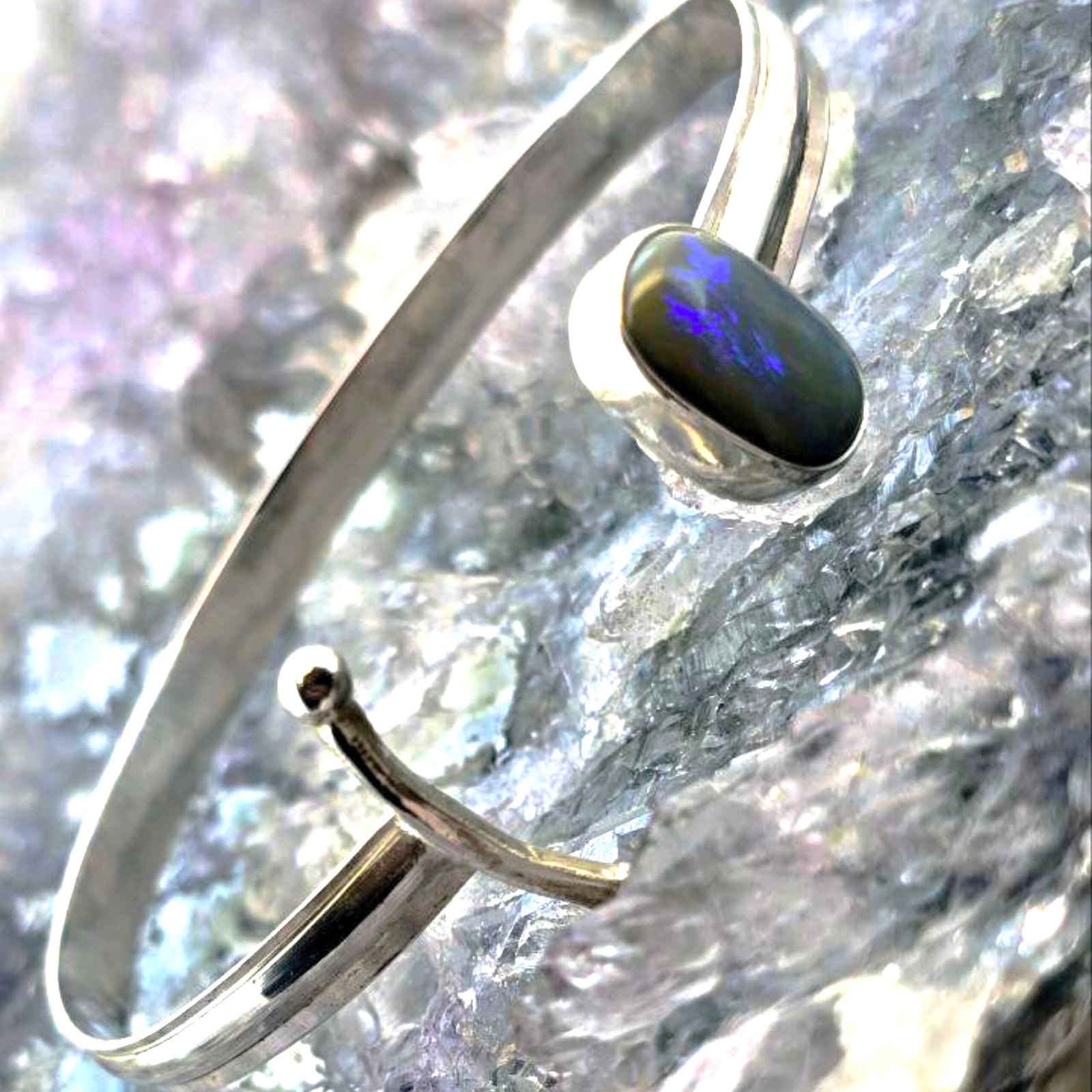 'Yundrel' Lightning Ridge Natural Dark Opal 3.00ct S925 Silver Handmade Cuff ...