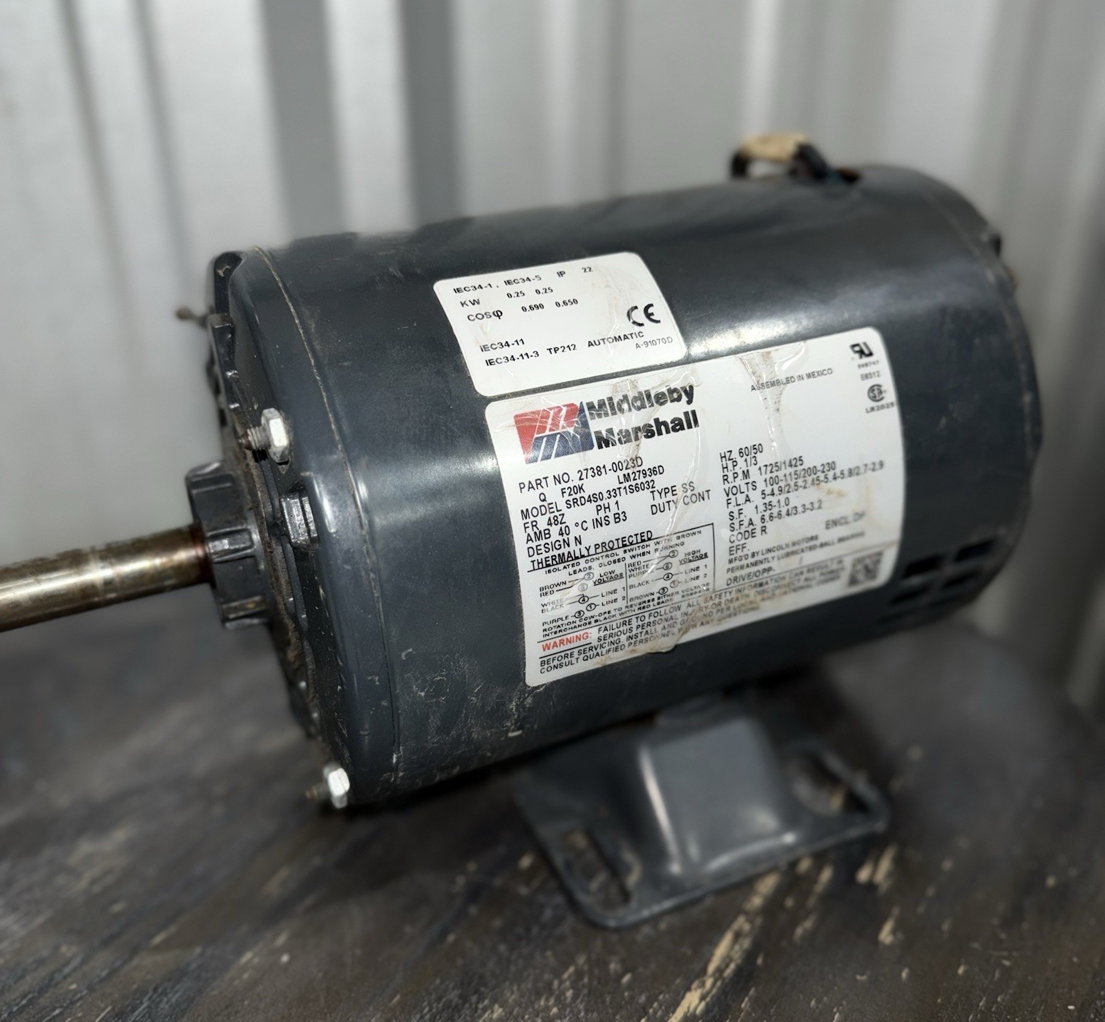 Middleby Marshall LM279360 1/3 HP Electric Motor 1725 RPM 100-230V DP