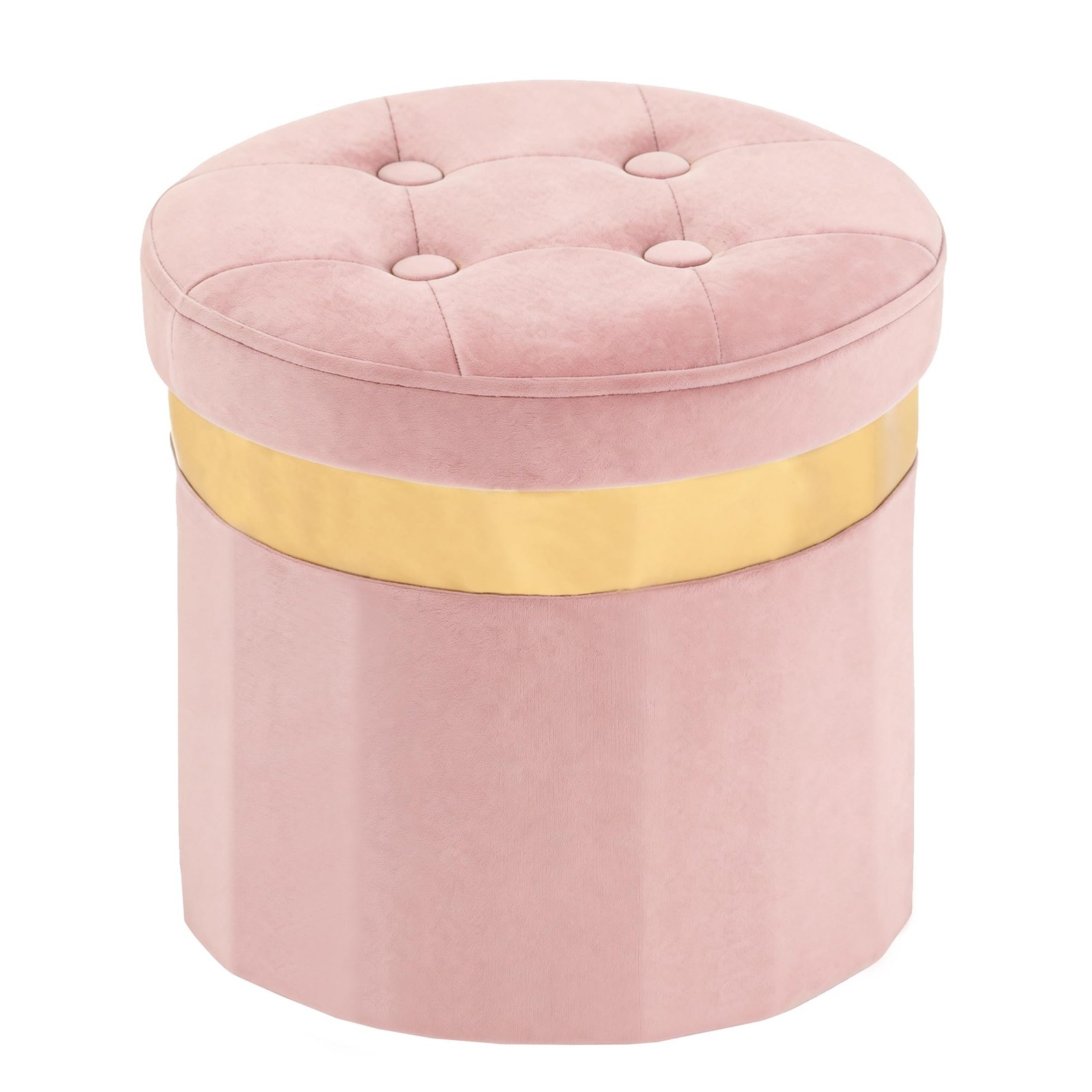 xuperbonus Small Ottoman with Storage,Folding Round 1, Velvet Pink