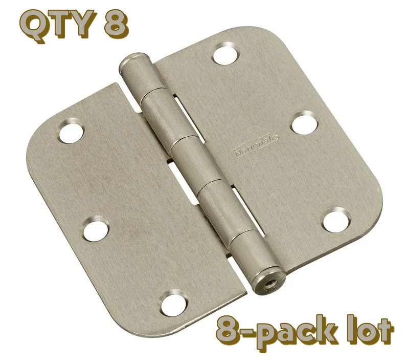 8-pack lot National N830-242 Satin Nickel 3-1/2" Door Hinges 5/8" radius corners