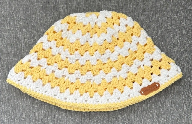 HANDMADE Crochet  YELLOW/WHITE COLORS 100%COTTON YARN Bucket Hat WOMEN/MEN/KIDS