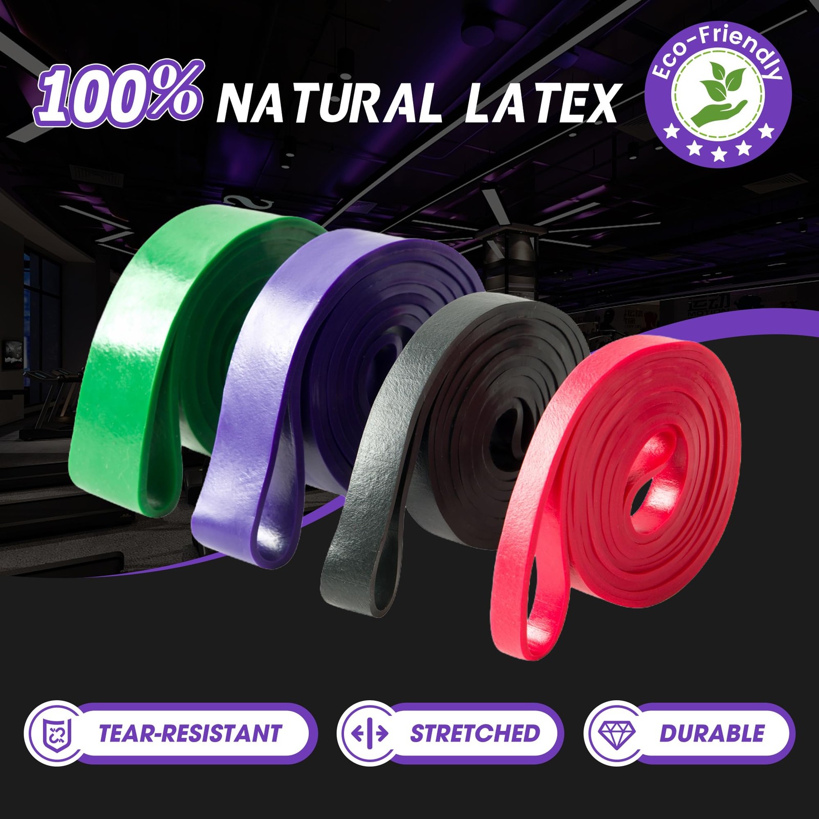 4-Level Resistance Bands Set for Pull Up Assistance, Home Gym - Multicolor