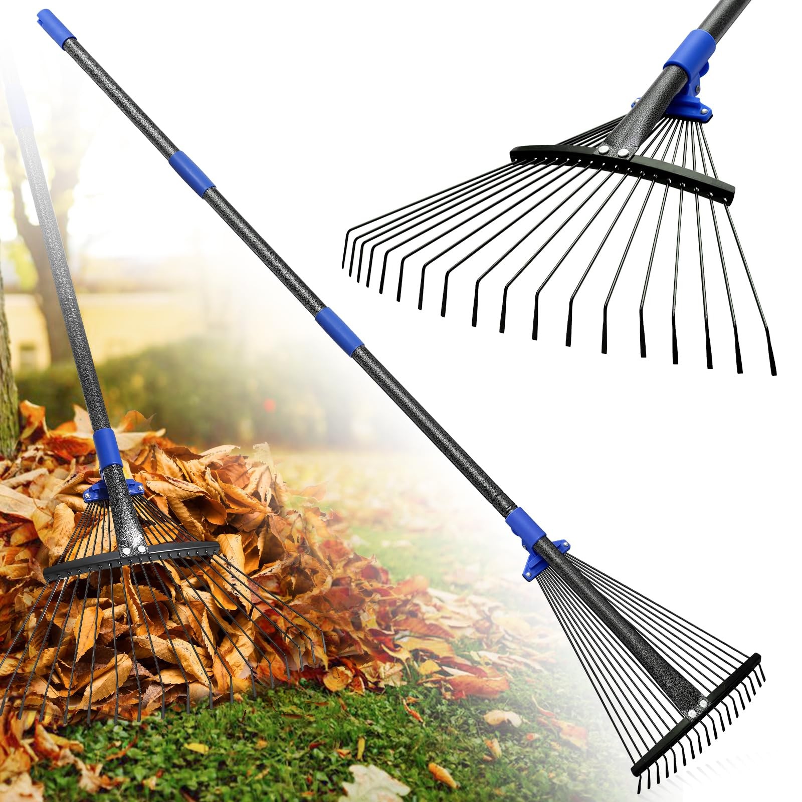 Rake for Leaves: Adjustable Metal Leaf Rake for Lawn, 8-17" Expandable Head, ...