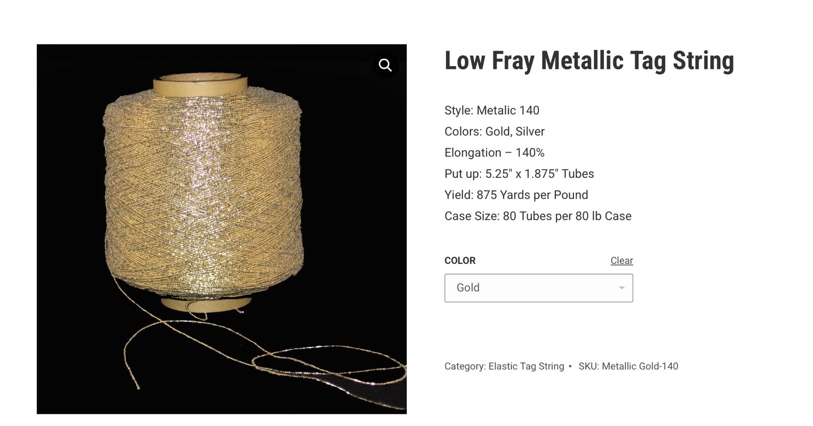 Elastic Packaging String GOLD METALLIC - 140 Norbut Mfg. 650 Yards.