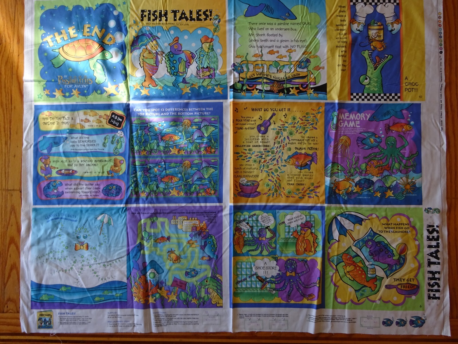 Fish Tales - Uncut / Unassembled Fabric Panel For Quilted Joke Book