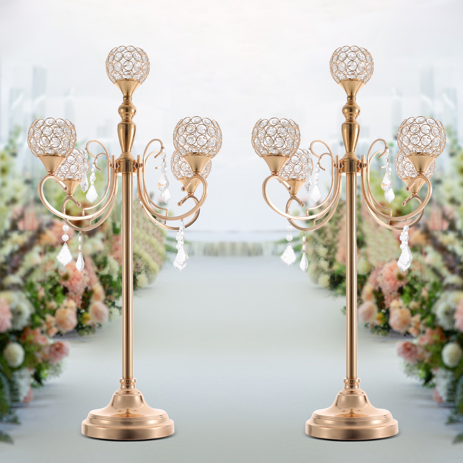 2pcs Crystal Candelabra Centerpieces 5-Arm Candle Holder Centerpiece for Parties