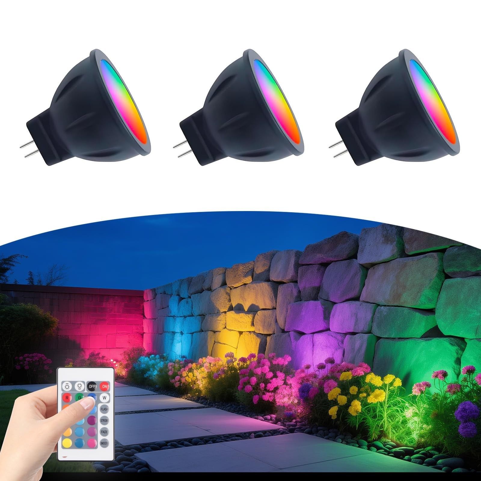 RGB MR11 LED Bulb Color Changing 12V, GU4 LED Bulb, 3W MR11 Colored Bulbs, 27...