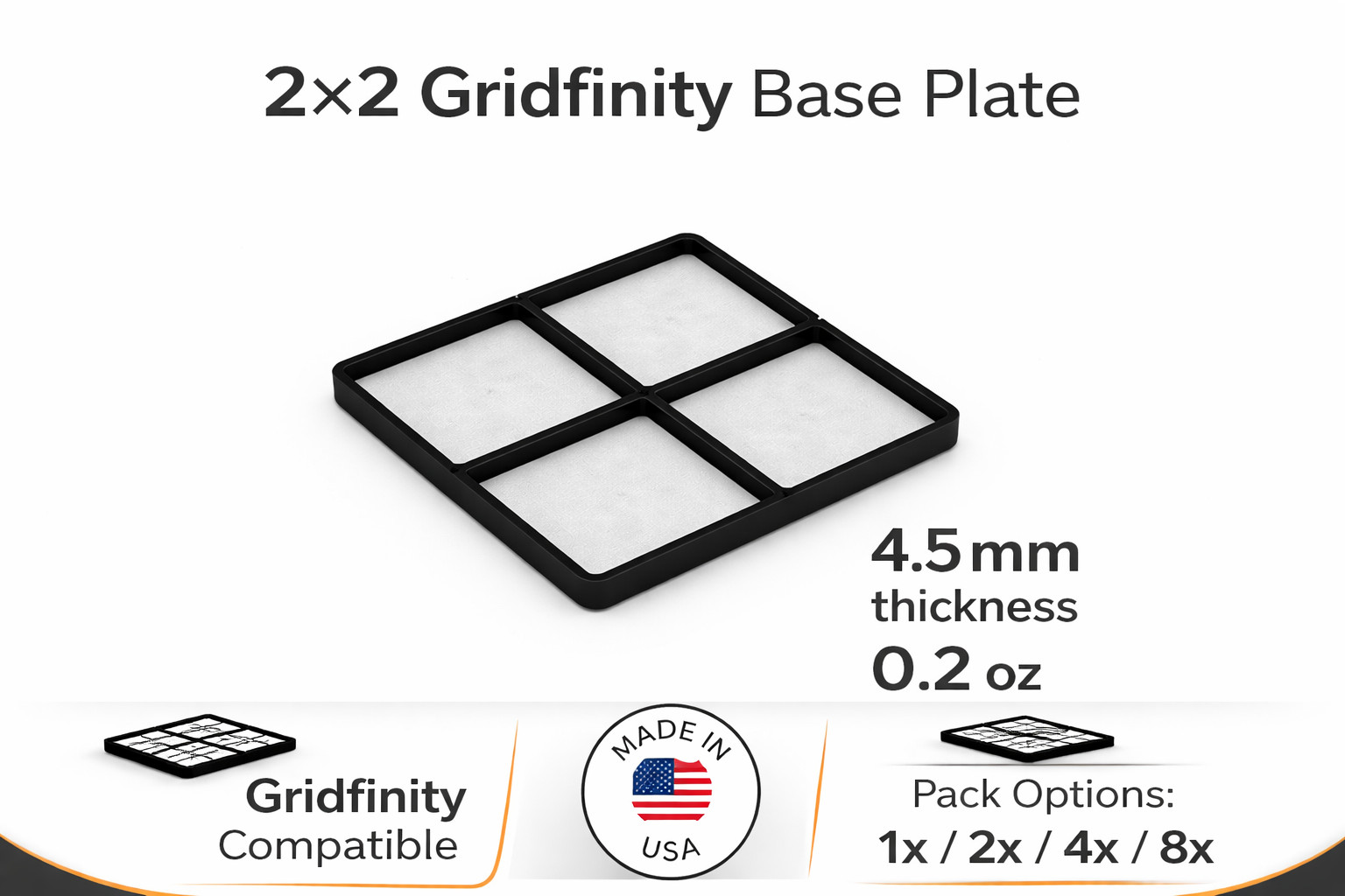 Gridfinity 2x2 Base Plate 84x84mm Modular Drawer Organizer Grid USA