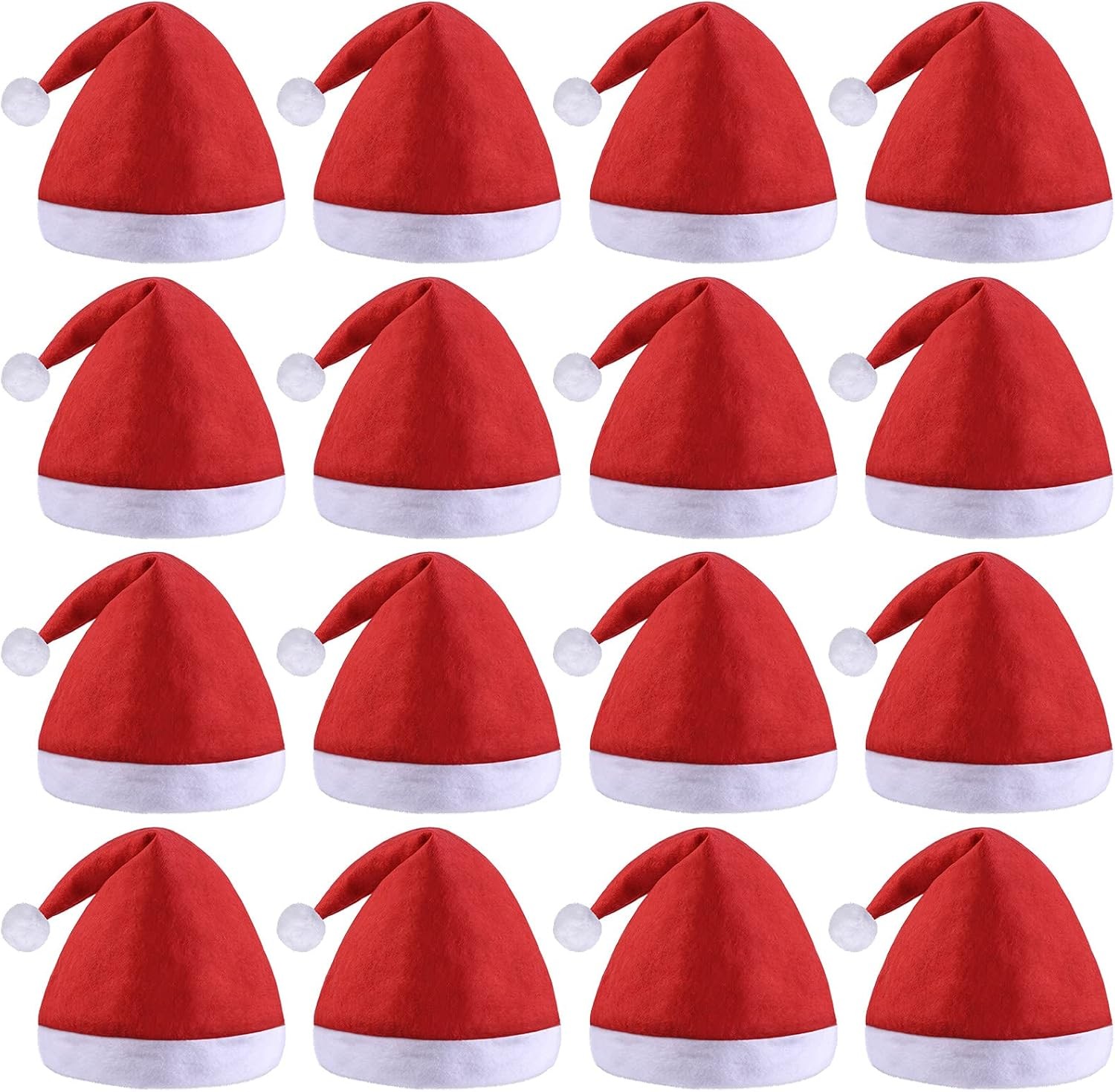 Fovths 16 Pack Christmas Santa Hats with White Cuffs Party Hats for Adults