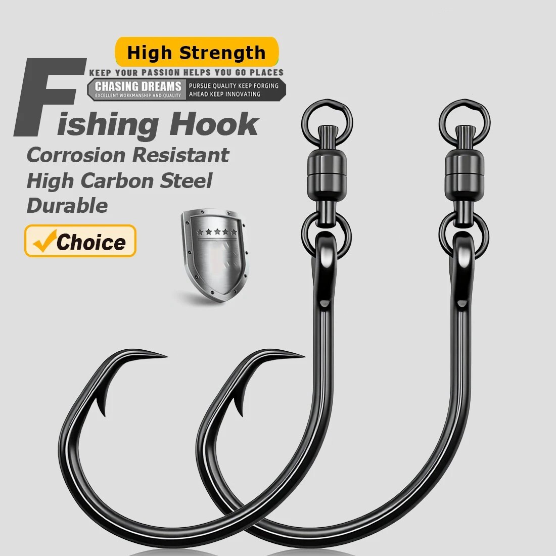 10pcs Circle Hooks Swivel High Carbon Steel Extra Sharp Fishing Hook 5/0#-12/0#