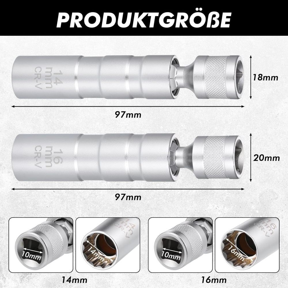 14MM 16MM Thin Wall Magnetic Swivel Spark Plug Socket 12-Point Removal Tool US