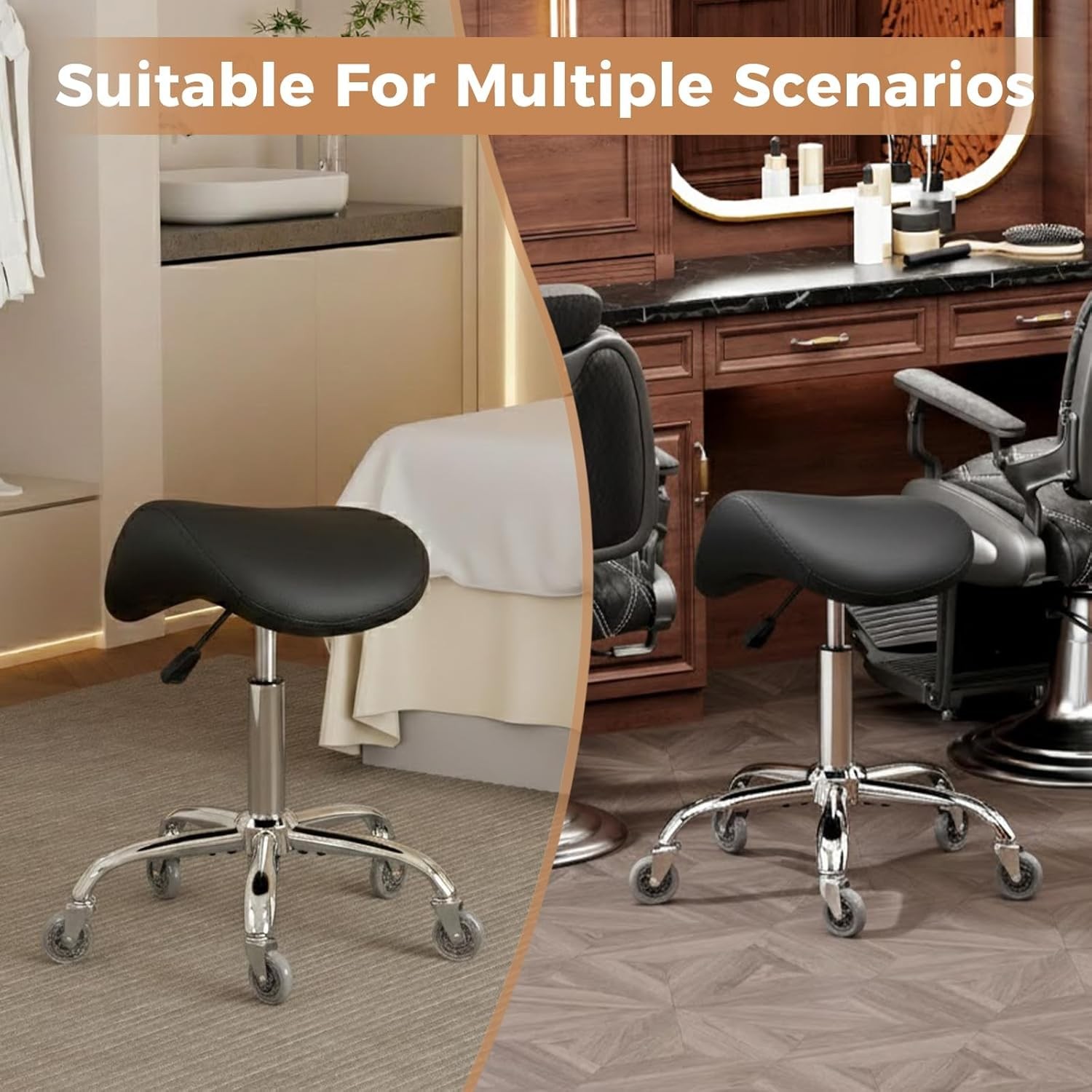 Ergonomic Rolling Saddle Stool Height-Adjustable Rolling 360° Swivel Saddle