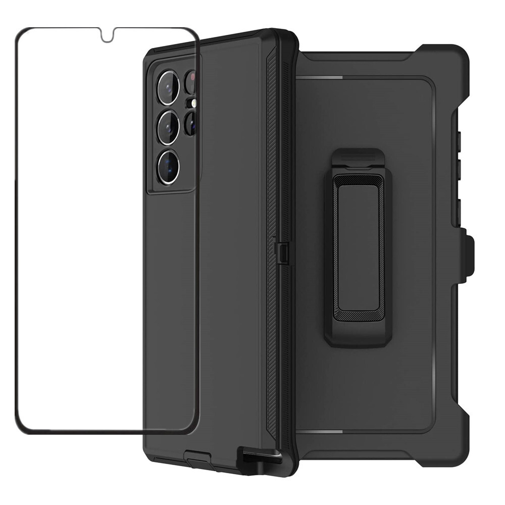 For Samsung Galaxy S23 S23+ Ultra Shockproof Black Hard Case With Clip & Screen