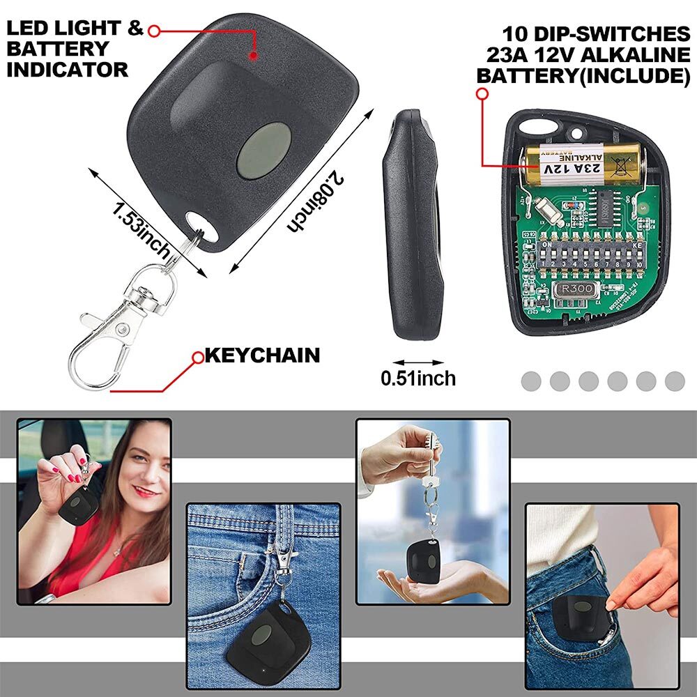 Multi-Code 3089 308911 Gate Garage Door Opener 300MHz 10 DIP Code Remote Control