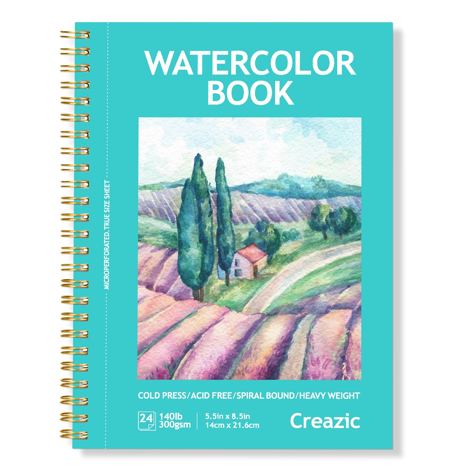 Watercolor Paper Pad 5.5"x8.5” 24 Sheets 140lb/300g Spiral Bound Tear Line