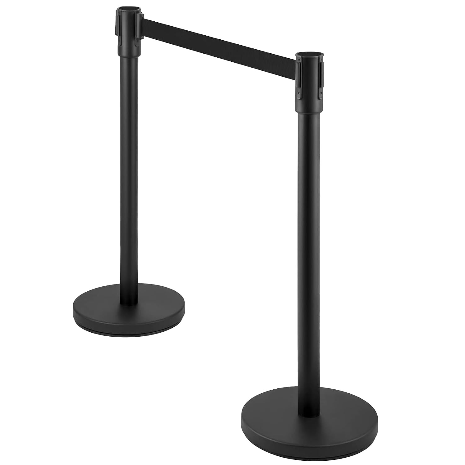 2Pcs Crowd Control Barrier Queue Poles w/ Retractable Belt Stanchion Posts Black