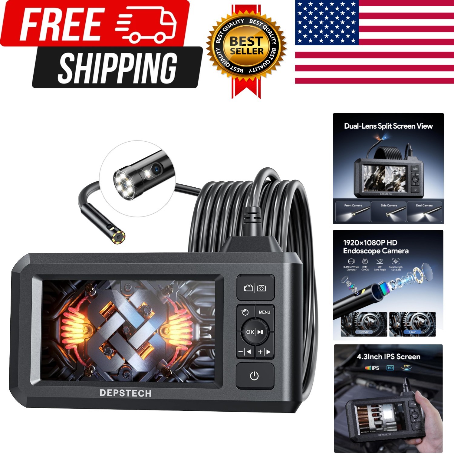 Endoscope Camera with Light, Dual Lens Inspection Borescope 16.5FT | 1080P HD...