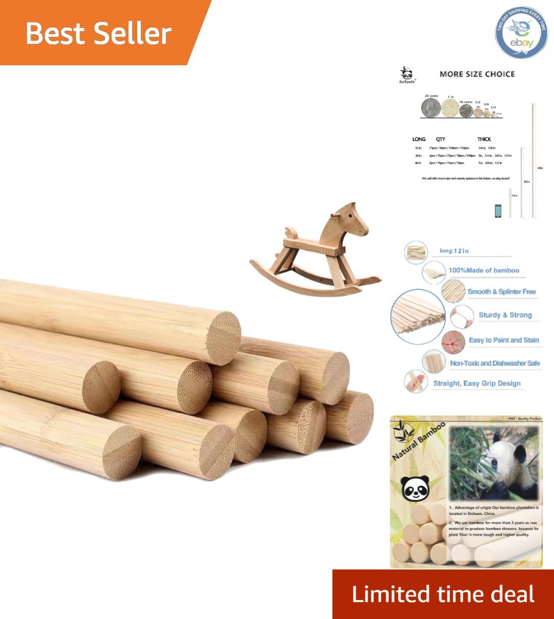High-Quality Bamboo Dowel Sticks 1/2" x 17.5" - 10 Pack for All Your Crafting
