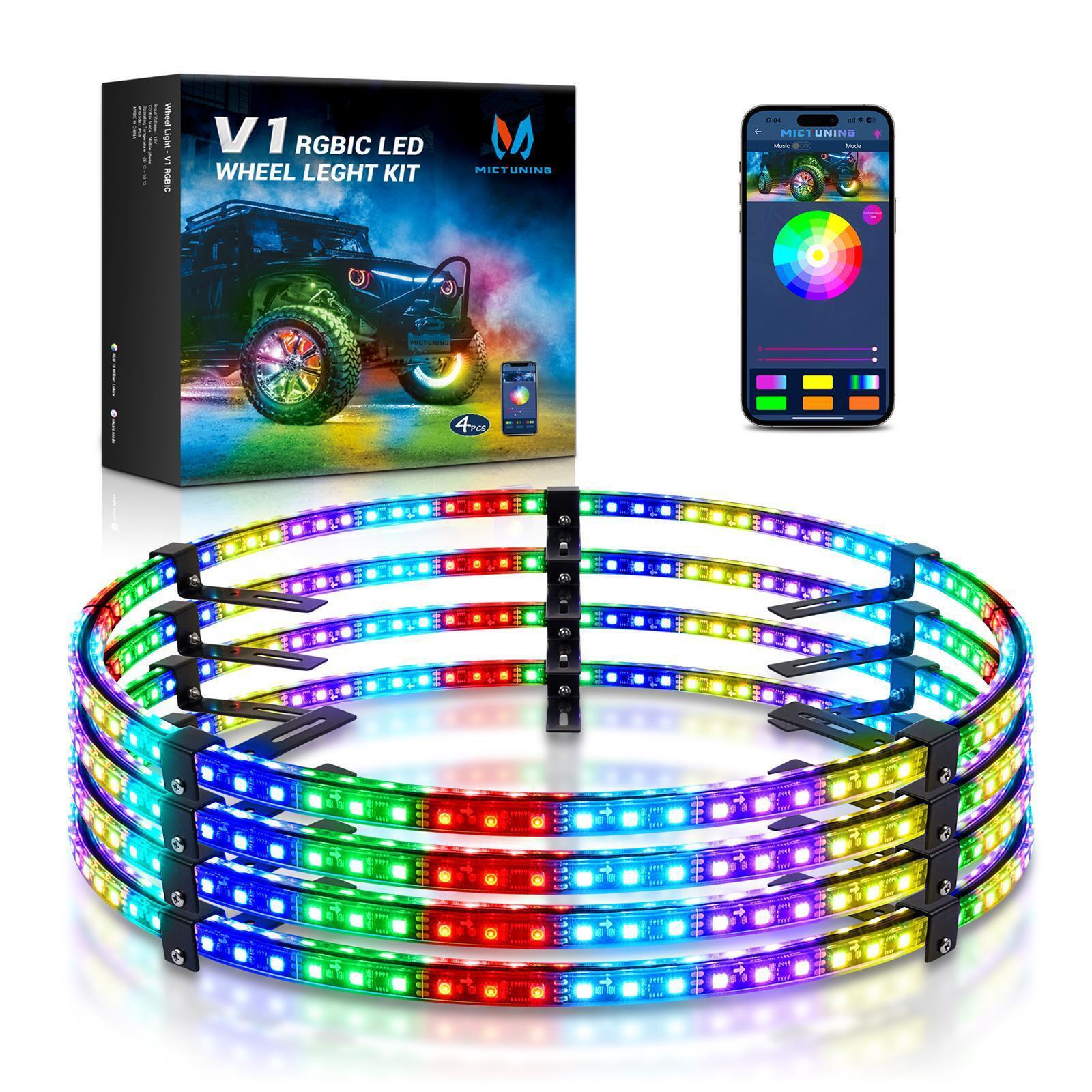 MICTUNING 15.5 Inch New Double-Row RGB+IC Wheel Ring Light Kit w/Dynamic Chasing