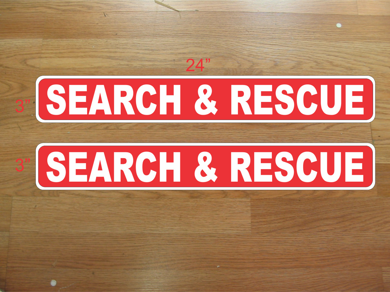 Red & White SEARCH & RESCUE Magnetic Signs 3"x24" 1 Pair for Car Truck SUV