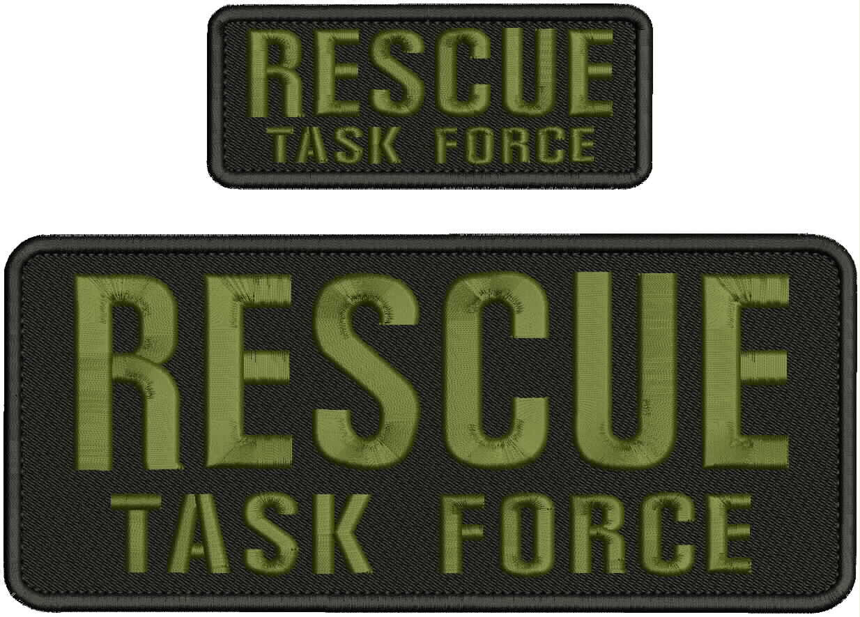RESCUE TASK FORCE EMBROIDERY PATCH 4X10 AND 2X5 HOOK ON BACK od green on black