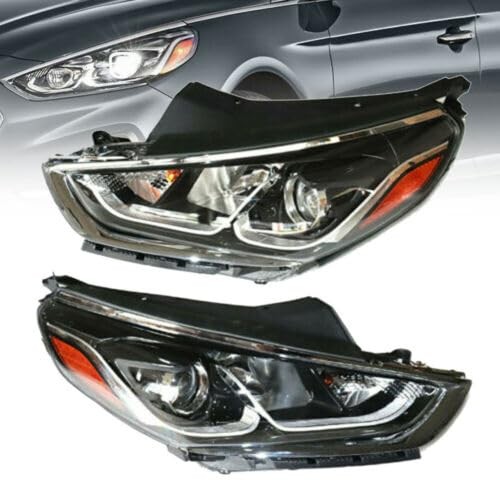 2018 2019 Sonata Halogen Headlight Assembly Pair Chrome Clear Lens No Bulbs