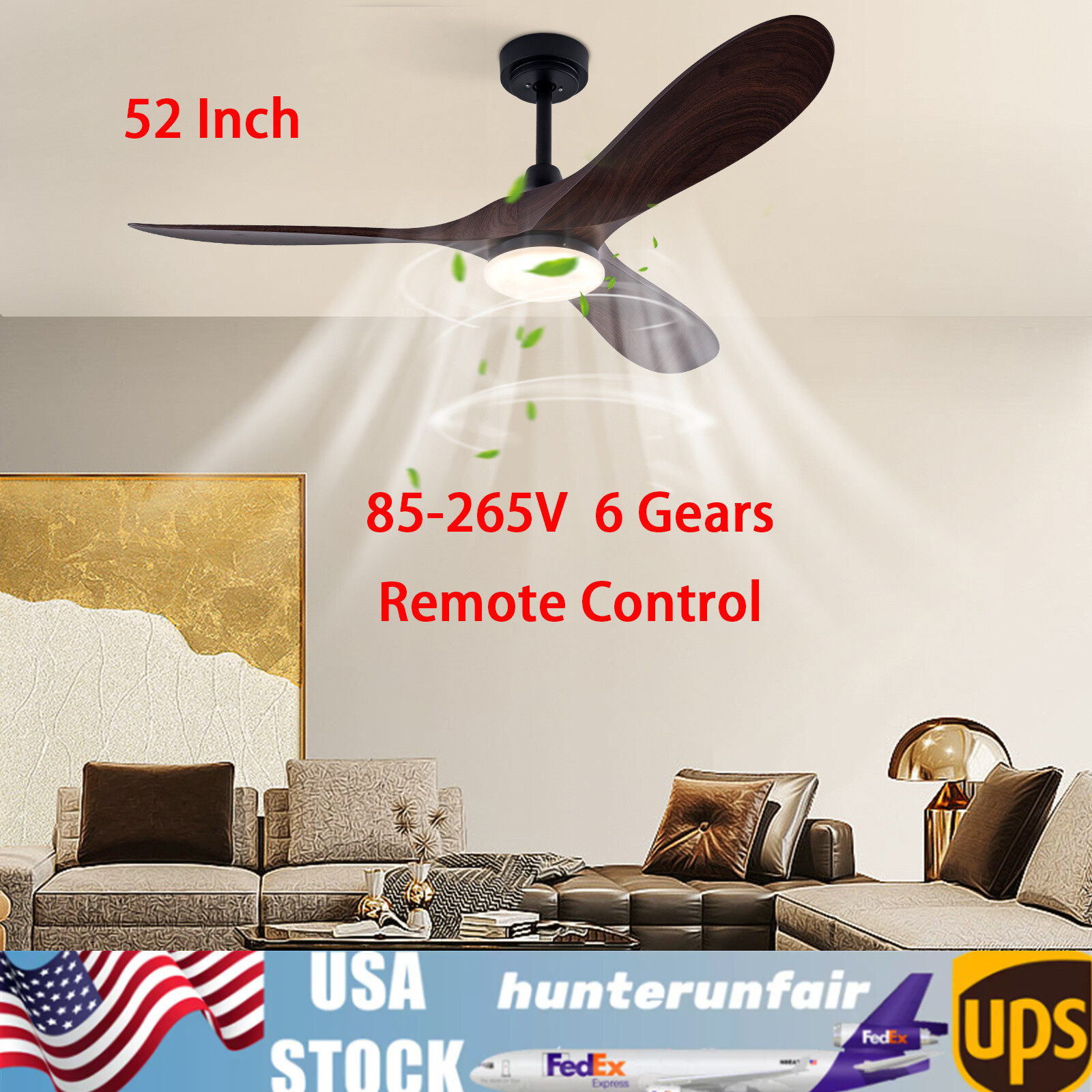 52 Inch Modern Ceiling Fan With Remote Indoor 3 Wood Blades Chandelier 50W New