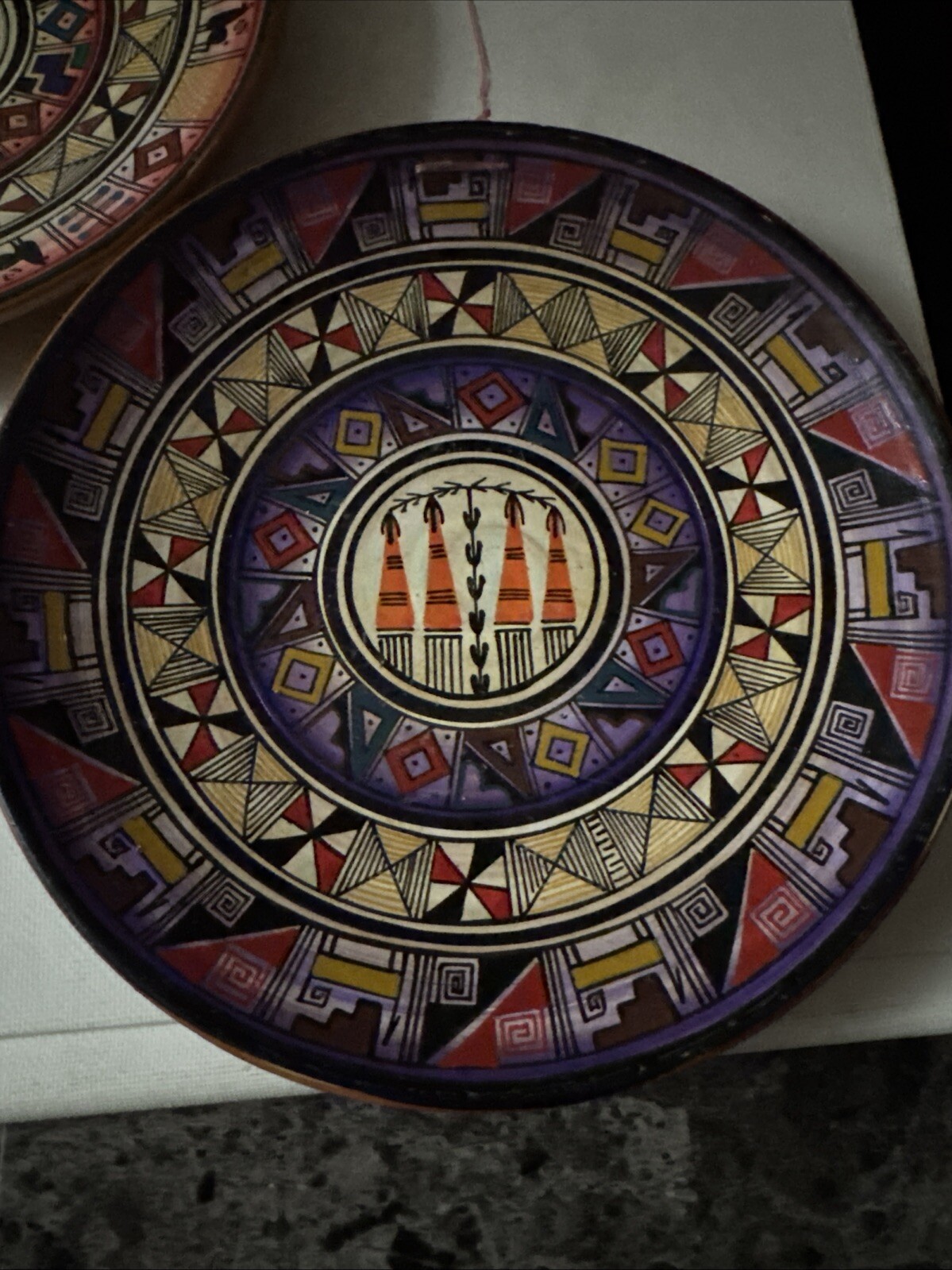 Vintage Hand Painted Redware Llama Plate Wall Hanging PERU