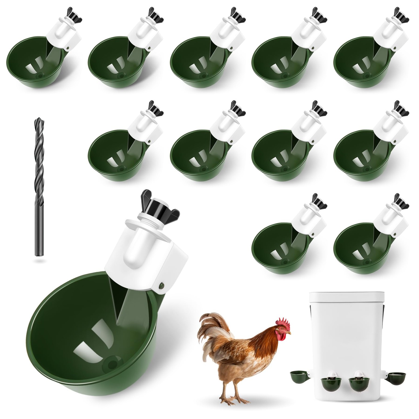 Hipykat Chicken Water Cups 12 Pack, Automatic Green 12cups, 12cups
