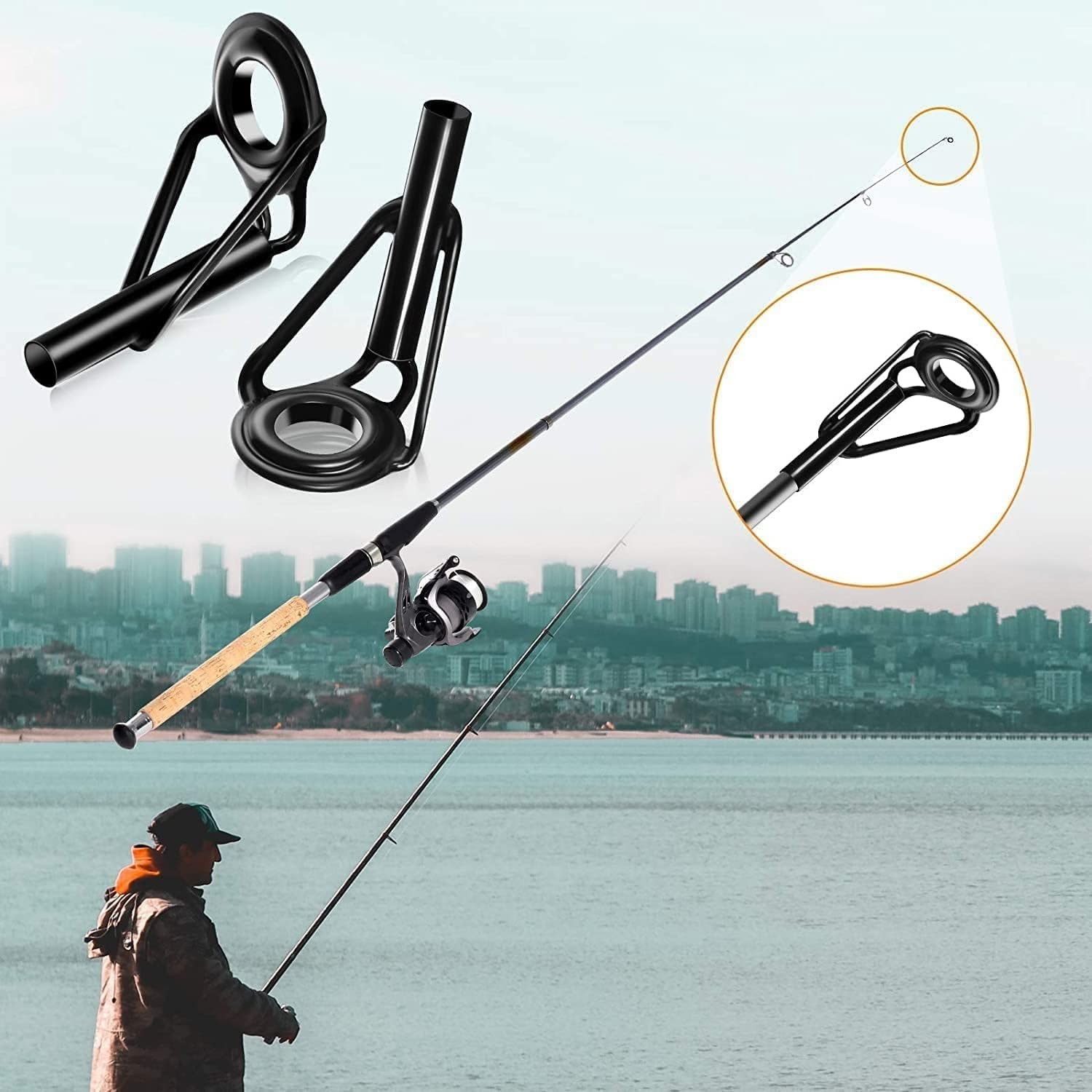 8 Pcs Fishing Rod Tip Repair Kit, Tips Replacement 8 Pcs, Black 8