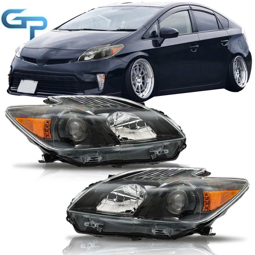 Black Set Pair LH+RH Headlights Headlamps Fit For Toyota Prius 2012-2015 Halogen