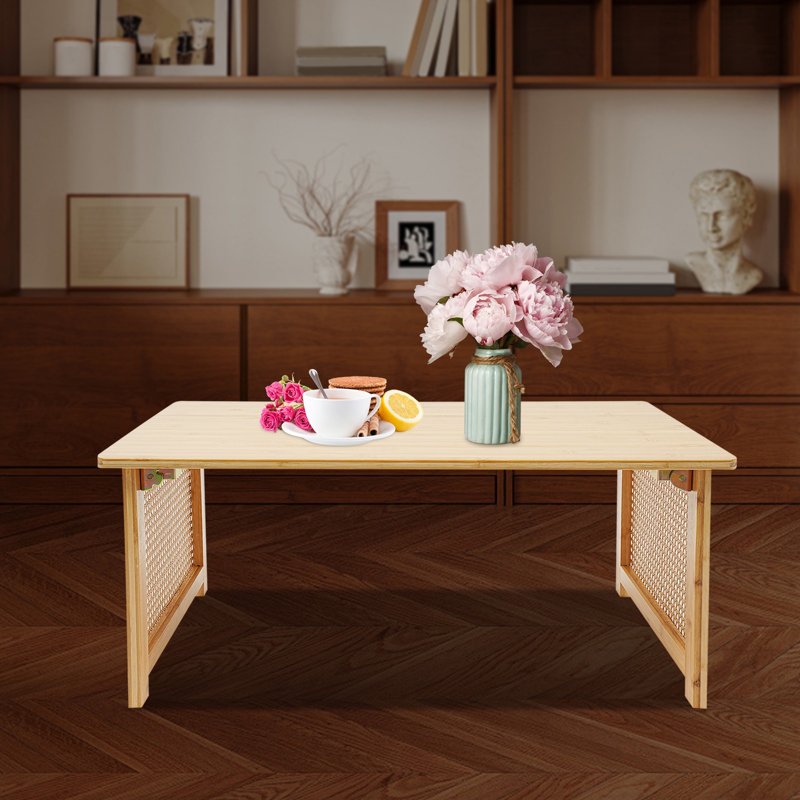 Bamboo Foldable Folding Floor Low Coffee Table for Sitting on The Floor