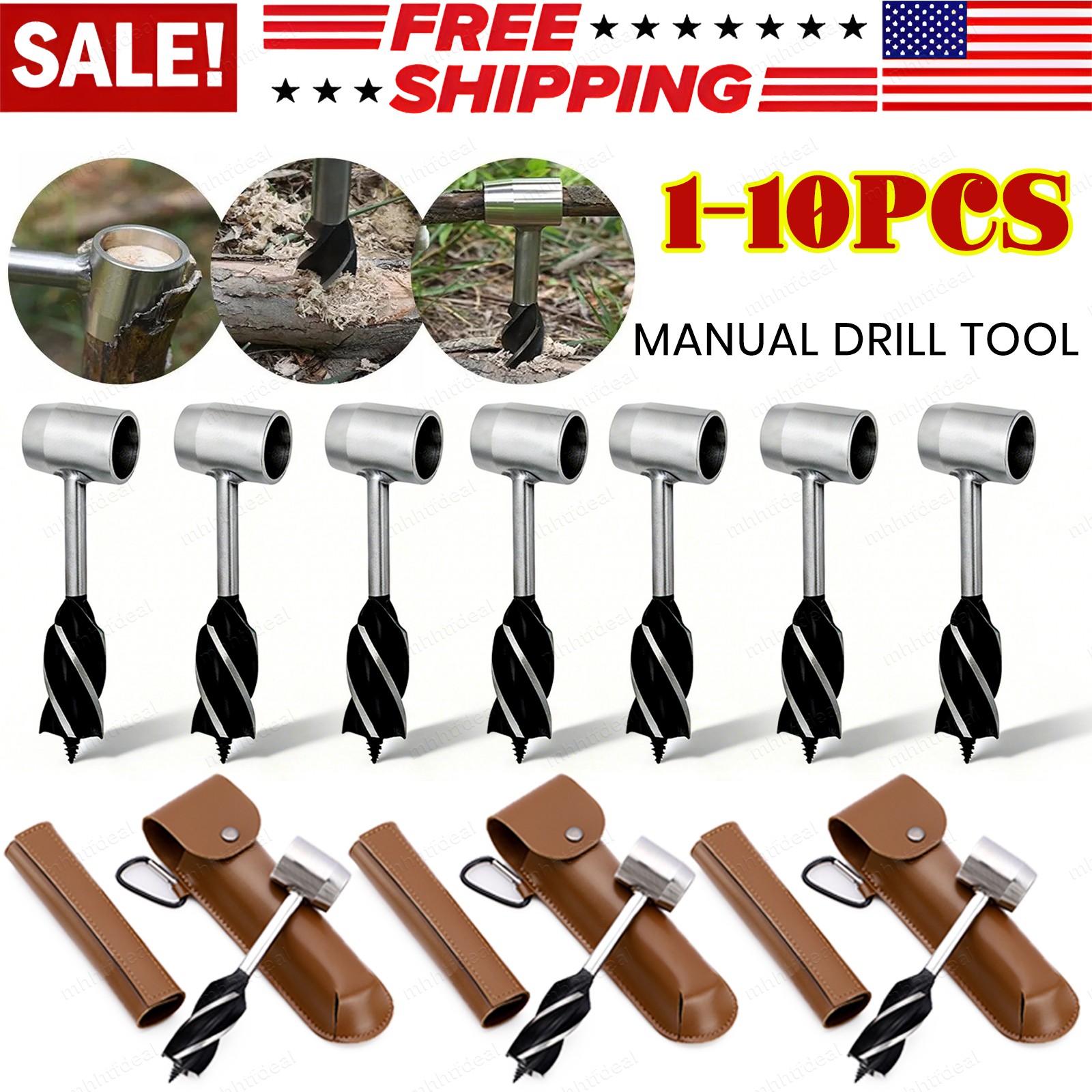 Bushcraft Hand Auger Settler Wrench Manual Hole Drill for Survival & Camping Lot