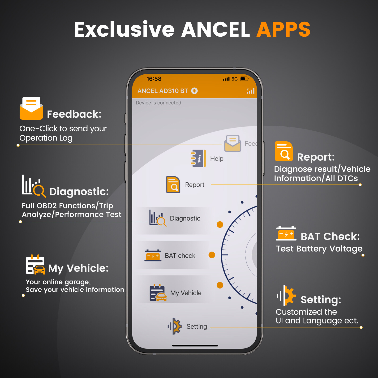 ANCEL AD310 OBD2 Scanner Bluetooth for iOS Android Check Engine Diagnostic Tool