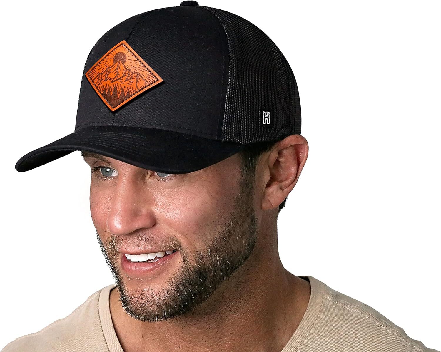 HAKA Leather Diamond Mountains Trees Trucker Hat, Mesh Outdoor Hat for Men &...
