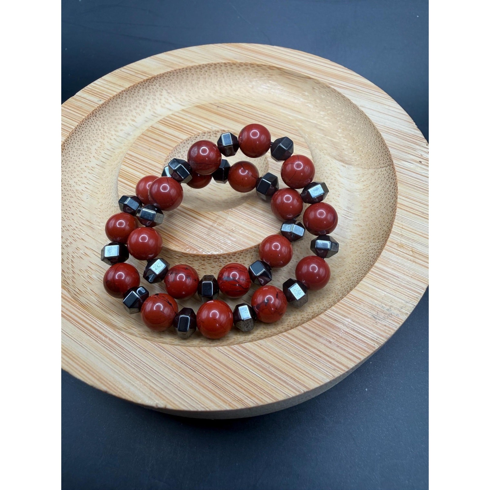 Red Jasper and Hematite 6mm Bracelet