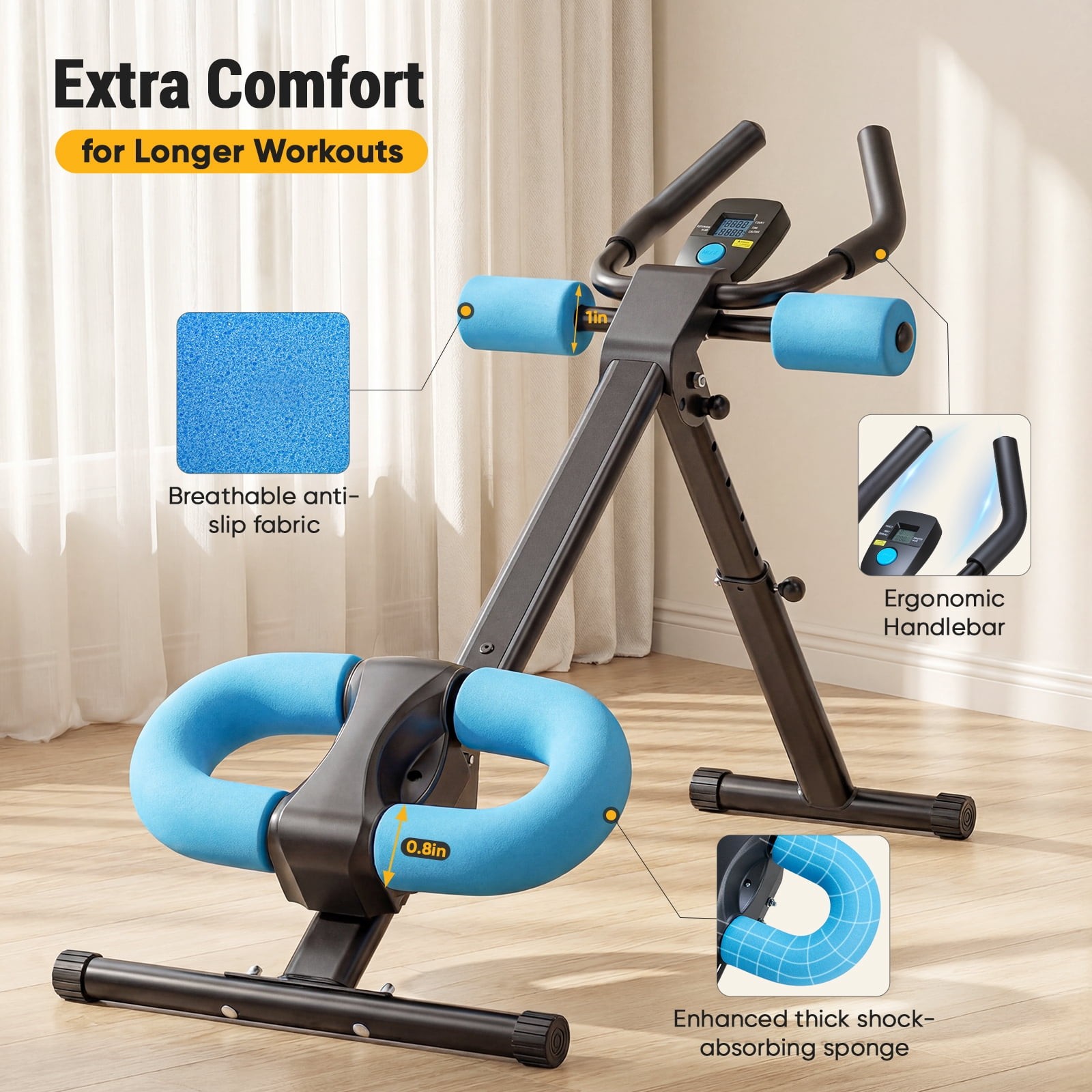 CONCETTTA Adjustable Ab Machine, Foldable Blue Home Gym Trainer