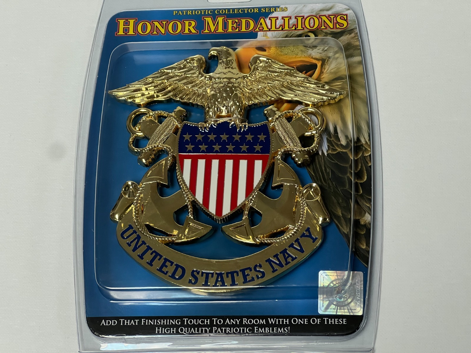 US NAVY METAL HONOR MEDALLION W/MOUNTING HARDWARE MEASURES 6 1/4 X 5 1/2 INCHES