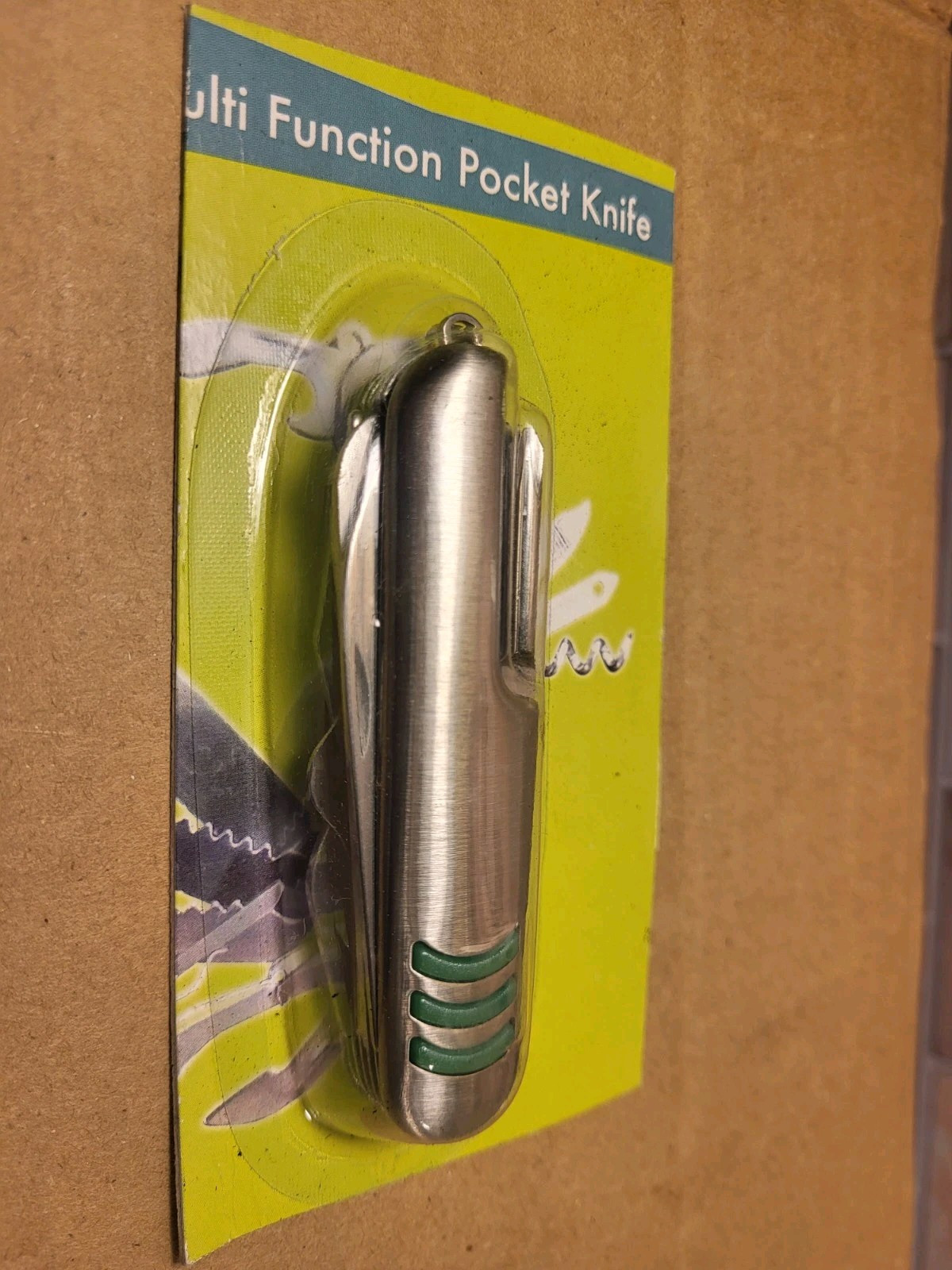 Multi Function Pocket Knife New/Sealed Multitool Silver W/Green Accents 3.5"