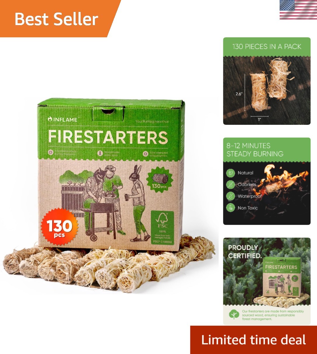Weather-Resistant Fire Starters (130 pcs) - Ideal for All Outdoor & Indoor Fires