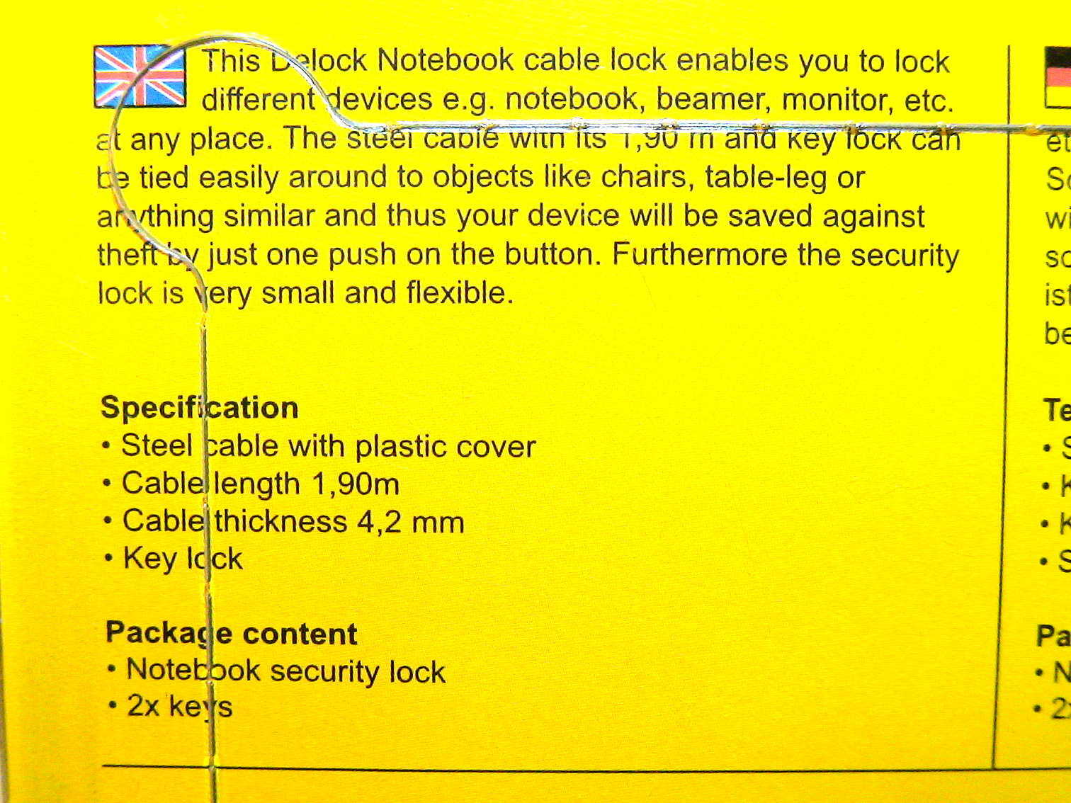 DeLock RoHS Notebook Security Lock 20632 Laptop Security Lock 2x Keys Y