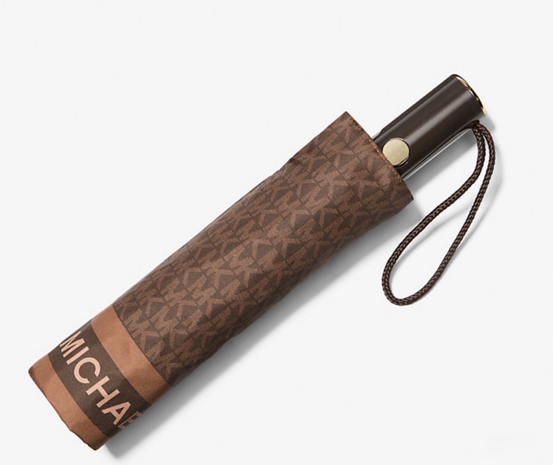 Michael Kors Travel Umbrella MK Logo Brown New w/ Tags