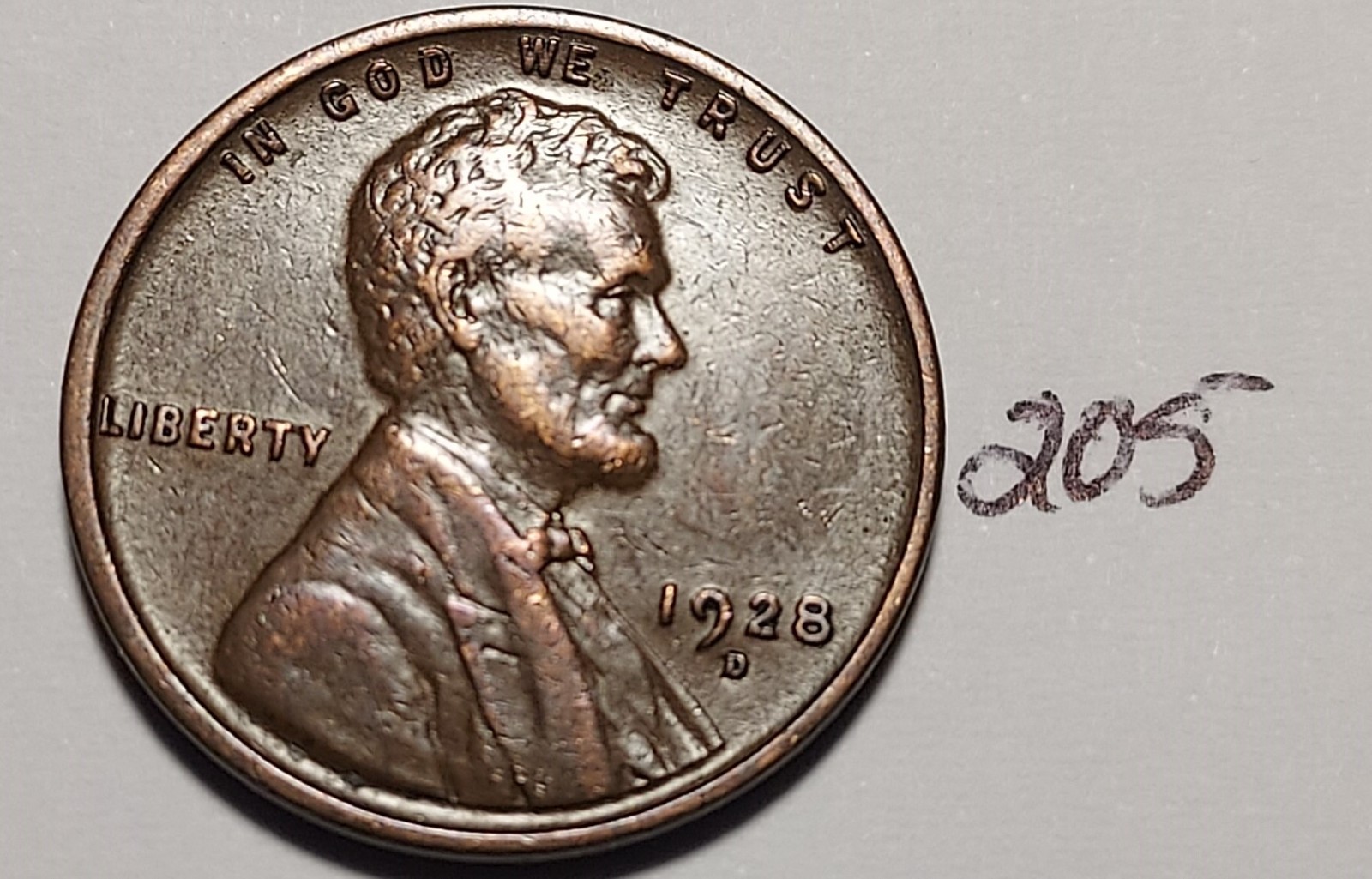 1928-D Lincoln Wheat Cent   EXTREMELY FINE    #205