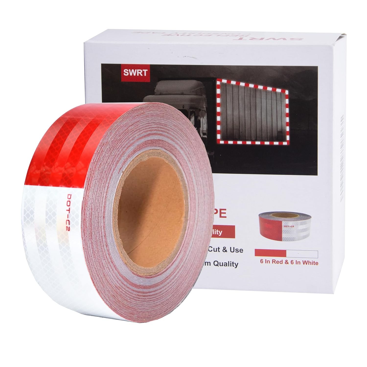 SWRT DOT-C2 Reflective Tape 2 Inch x 30 Feet 2 IN x 30 FT, White & Red
