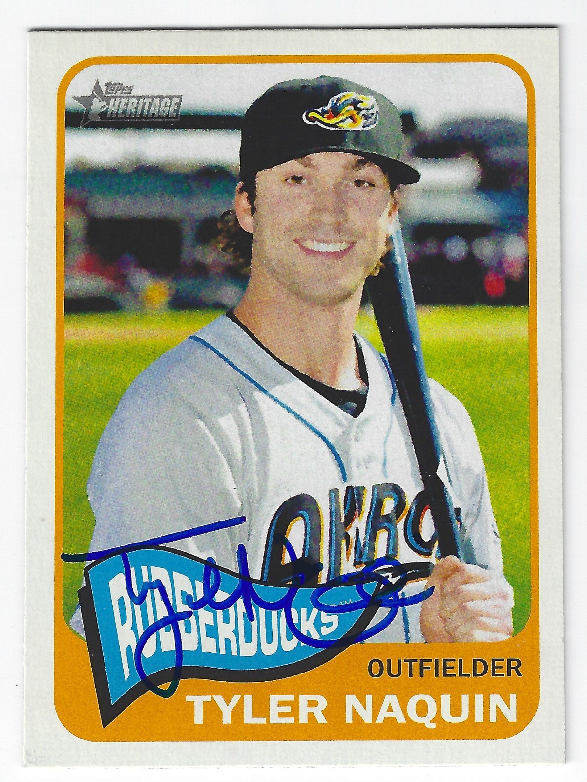 TYLER NAQUIN AKRON RUBBERDUCKS SIGNED CARD INDIANS REDS MILWAUKEE BREWERS METS