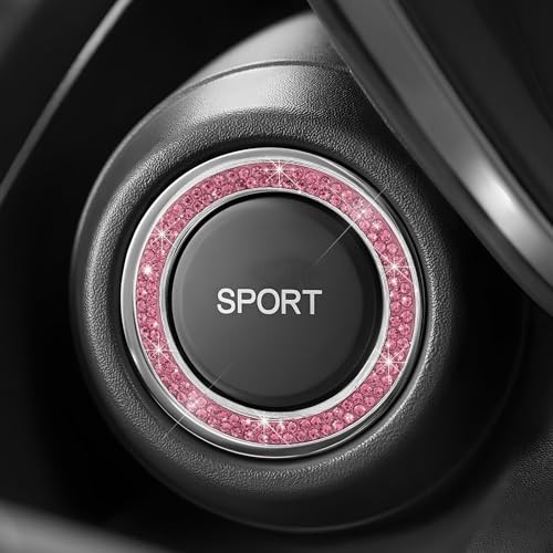 2PCS Car Bling Engine Start Ring Decal, Crystal Auto Push Start Button Pink