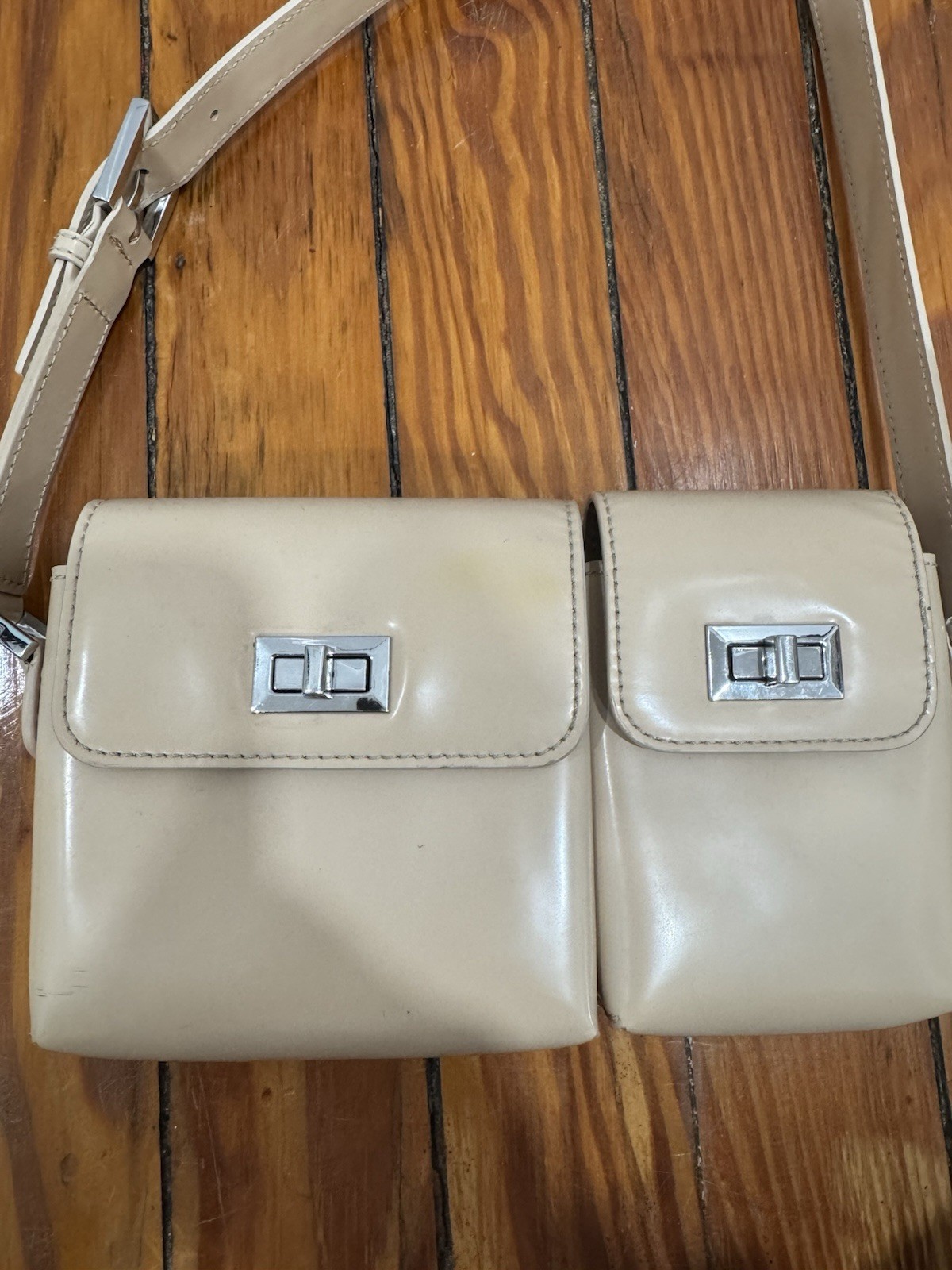 By Far Billy Patent Leather Shoulder Bag Beige