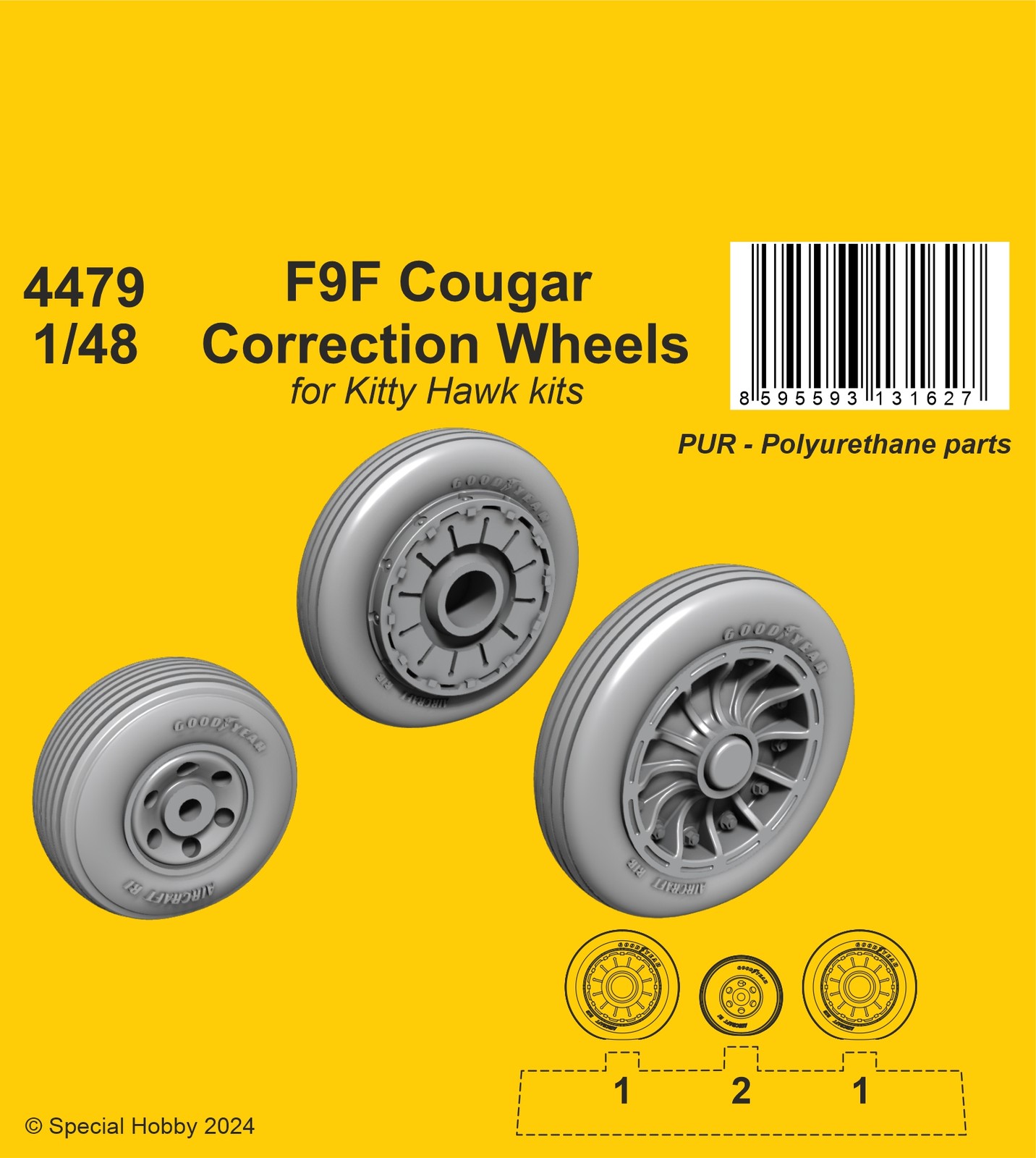 SPCHB-129-4479 CMK 1/48 F6F-9 Cougar Correction Wheels Set / for Kitty Hawk kits