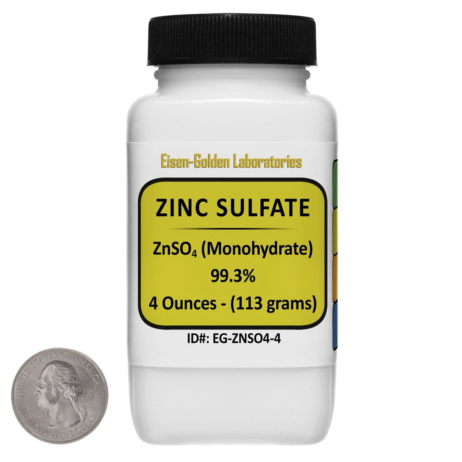 Zinc Sulfate [ZnSO4] 99.3% ACS Grade Powder 4 Oz in a Space-Saver Bottle USA