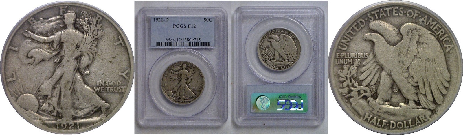 1921-D Walking Liberty Half Dollar PCGS F-12